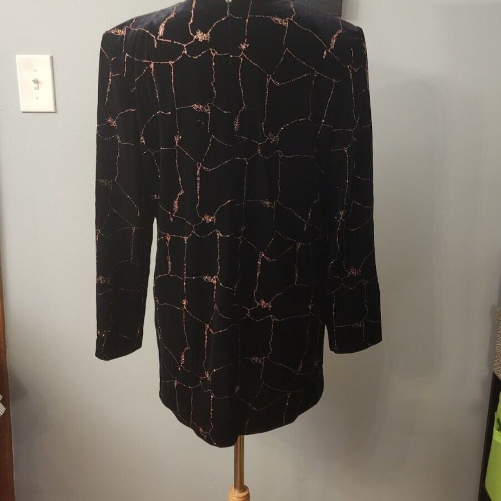 R&M Richards Karen Kwong Vintage Black Velvet Multi-Color Sparkle Tunic Size 14 - Picture 7 of 11